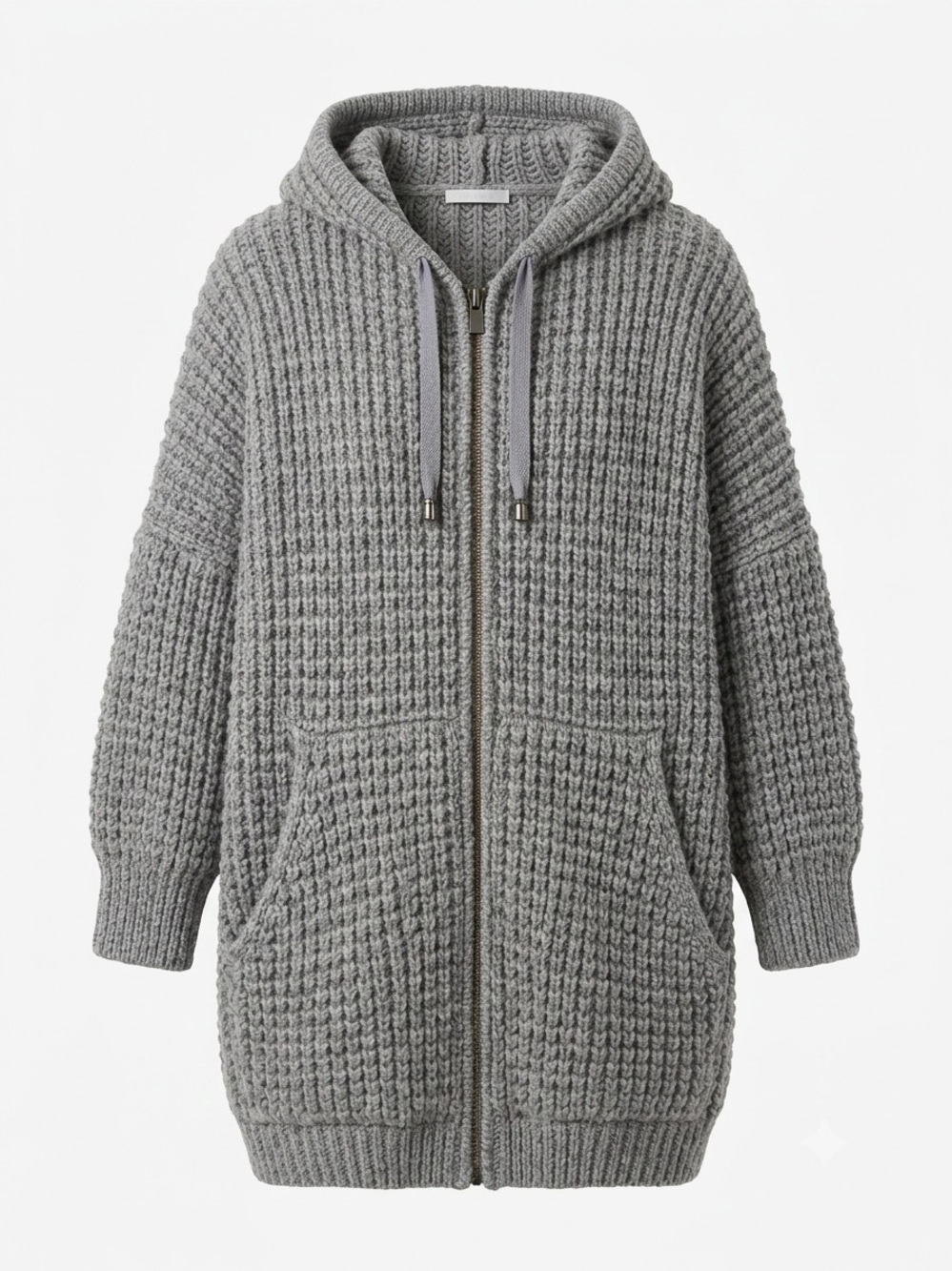Stefanel Gray Chunky Knit Hooded Zip Sweater